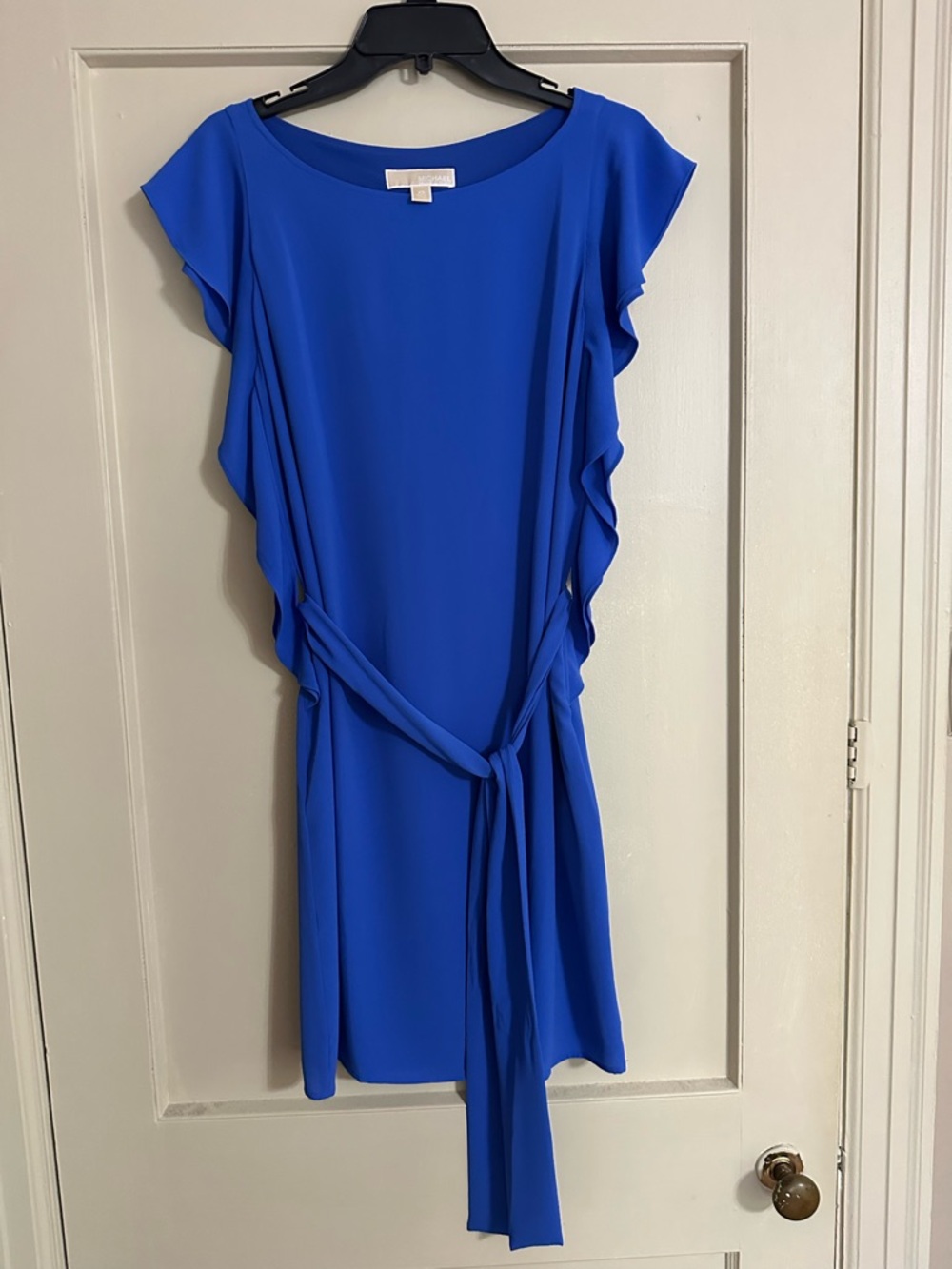 Flutter Sleeve Self-Tie Midi Dress in Cobalt Blue